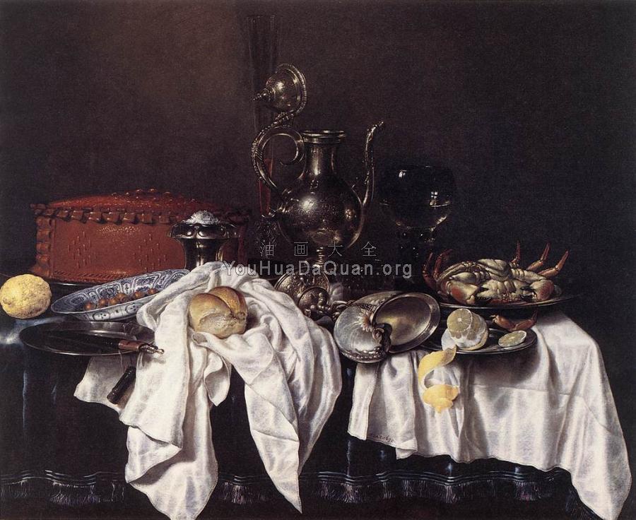 Still-Life with Pie, Silver Ewer and Crab - 威廉·克莱兹·海达